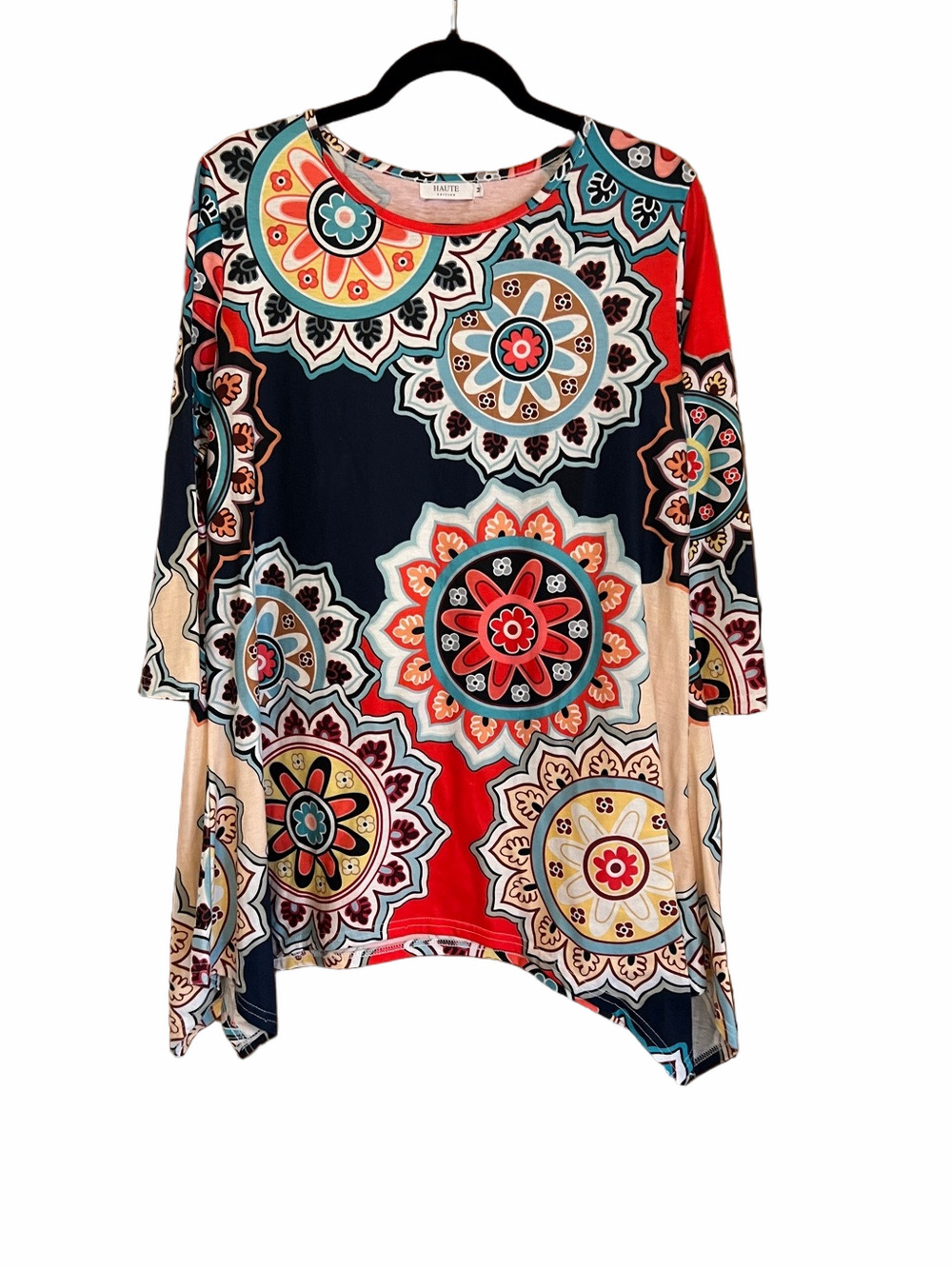 Mixed Medallion Print Tunic Top - Navy & Red